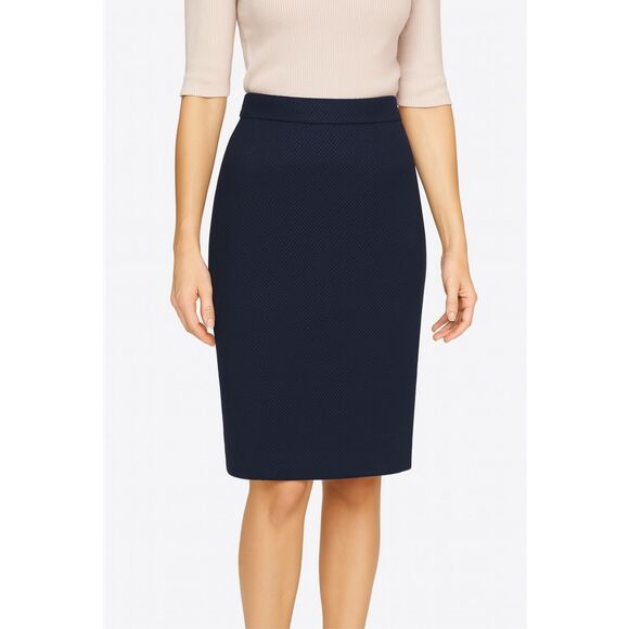 Carolina Herrera Dresses & Skirts - Carolina Herrera Navy Blue Textured Cotton Pencil Skirt NWT Size 4 Career Midi
